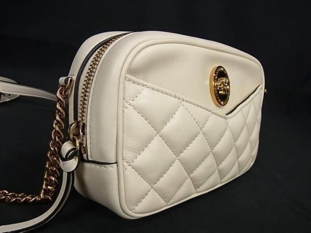 VERSACE Medusa Leather Hobo Bag Shoulder Ivory White